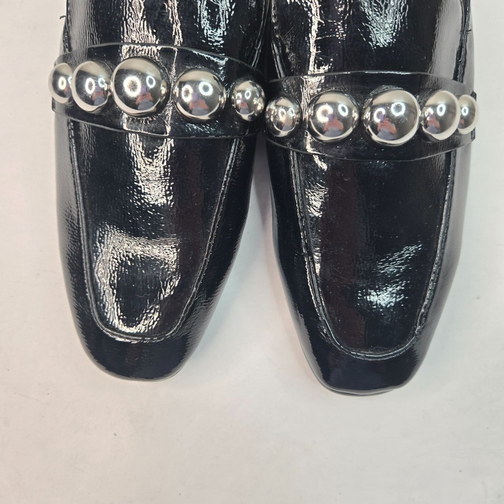 Zara Square Toe Mule Shoes Size 6 Patent Leather Studded Slip On Preppy Loafers - Picture 3 of 12